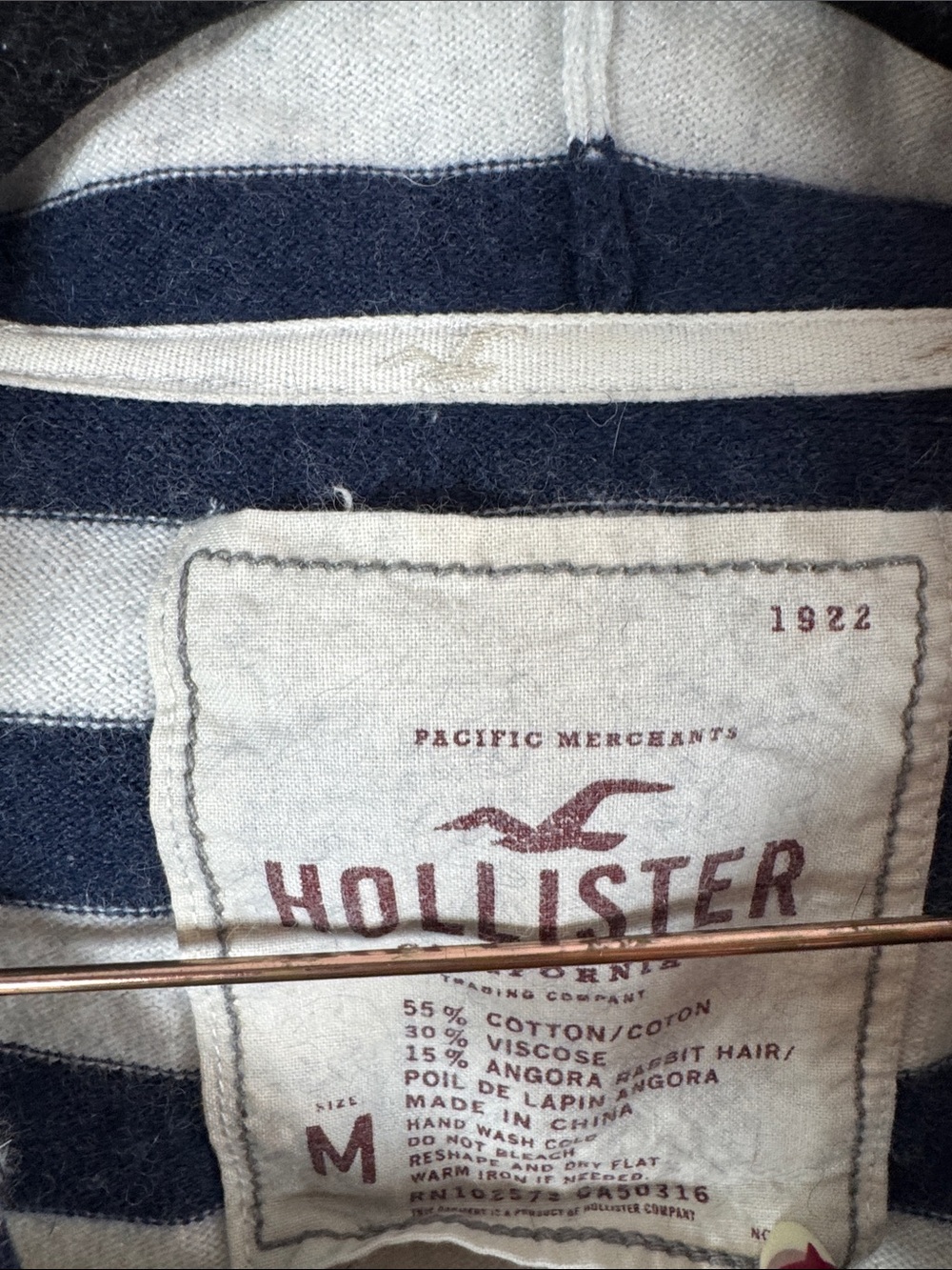 Hollister Vintage Striped Hooded Zip Up Medium - Picture 3 of 5